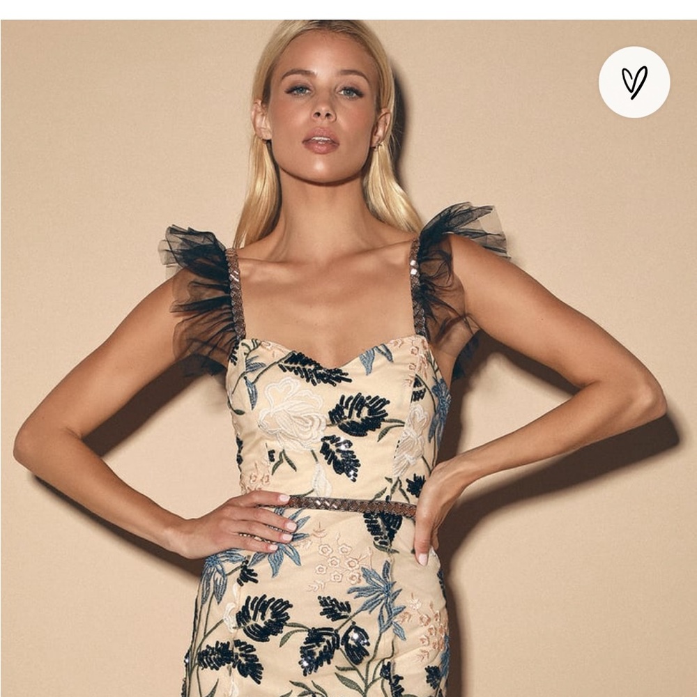 Show Stopper Cream Embroidered Sequin Bodycon Midi Dress